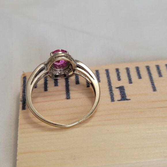 Pink Sapphire Diamond 10k White Gold Ring October Birthstone Size 7 Womens - Picture 9 of 11